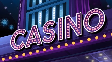 Retro Casino Sign with Glowing Bulbs. AI generated