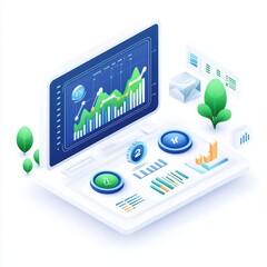 Poster - modern data analytics dashboard with graphs, charts, and interactive elements on a white background.