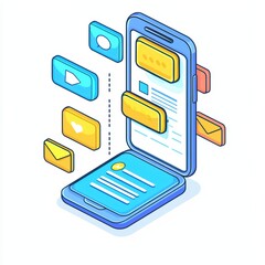 Poster - Smartphone design with interactive interface and colorful app icons, modern digital communication concept.