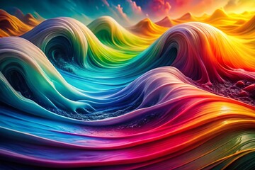 Poster - Flowing Organic Rainbow Fluid Texture - Captivating Panoramic Photography of Vibrant Colors and Soft Curves for