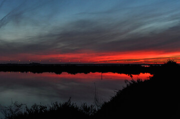 Sunset reflections on the river, Portugal