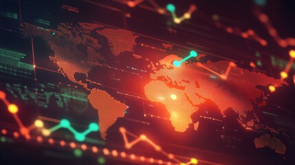 Poster - A colorful map of the world with lines and dots on it
