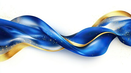 Wall Mural - Luxurious flowing blue and gold ribbon design. Premium background