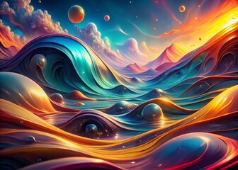 Poster - Futuristic Fluid Background with Dynamic Wave Shapes in Vivid Colors for Surreal Photography