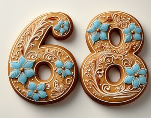 Decorated cookie, number 68, image for birthday or anniversary celebration