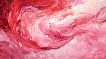 Poster - Acrylic fluid art featuring intertwining pink and red waves Abstract swirling texture and background design