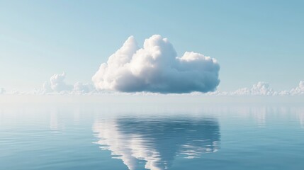 Wall Mural - 3d render of an abstract minimalist background featuring a white cloud hovering over calm water crea