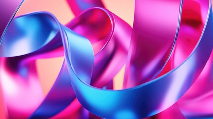 Poster - abstract 3d animation featuring a vibrant neon background with pink and blue ribbons