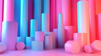 Poster - 3d render featuring an abstract background with tubes and primitive geometric shapes in a pastel neo
