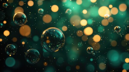 Poster - An enchanting abstract backdrop featuring green bubbles and bokeh evoking feelings of freshness and natural beauty