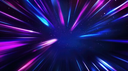 Poster - an abstract dark blue backdrop is intermittently illuminated by vibrant bursts of neon light
