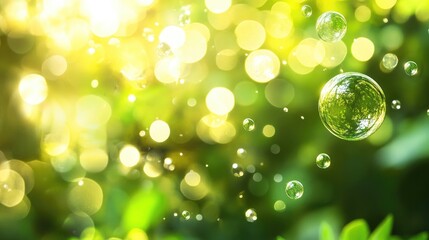 Poster - An enchanting abstract backdrop featuring green bubbles and bokeh evoking feelings of freshness and natural beauty