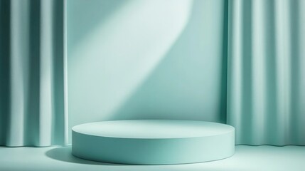 Poster - abstract pastel teal and gradient cyan background with mint green table for product display turquois