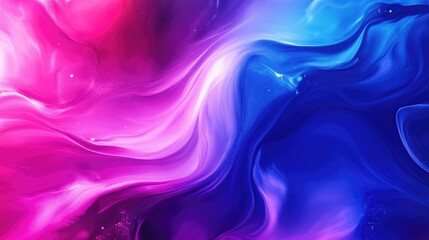 Poster - Abstract fluid art texture featuring a vibrant mixture of blue purple and pink paints Fluid acrylic design ideal for interior decor and posters showcasing dynamic paint flow and splashes