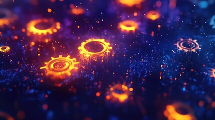 Poster - Artistic low poly gear design featuring intricate oil droplets complemented by gentle lighting to enhance realism