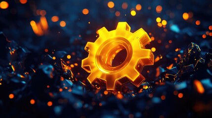 Poster - Artistic low poly gear design featuring intricate oil droplets complemented by gentle lighting to enhance realism