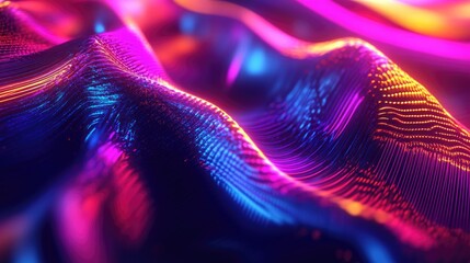Poster - 3D rendering featuring glowing lines and neon lights creating an abstract psychedelic background with ultraviolet and vibrant colors