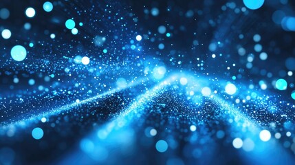 Fototapete - Abstract background featuring blue dots and line particles representing big data communication technology ideal for graphic posters or presentation templates