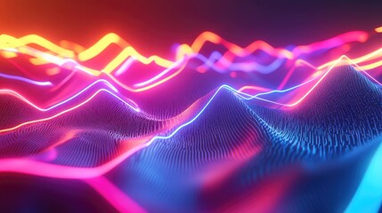 Poster - 3D rendering featuring glowing lines and neon lights creating an abstract psychedelic background with ultraviolet and vibrant colors