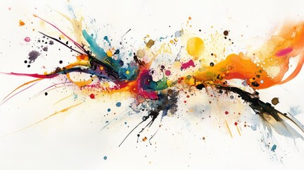 Poster - An abstract depiction of lively watercolor inks merging on canvas evoking a splash of vivid emotions or a celestial event