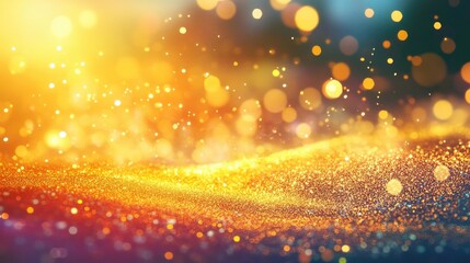 Poster - abstract sunset with a soft bokeh light background featuring shimmering golden glitter