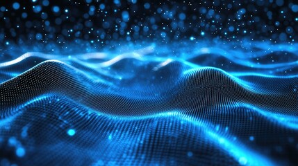 Fototapete - Abstract blue wavy lines on a digital tech background suitable for web design and presentations