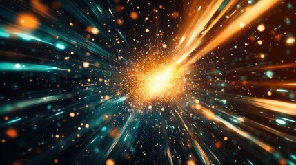 Poster - abstract particles in motion within a sci fi space theme background