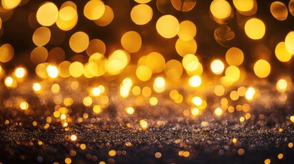 Poster - Abstract gold background for New Year featuring yellow glittery bokeh vintage lights with a soft focus effect