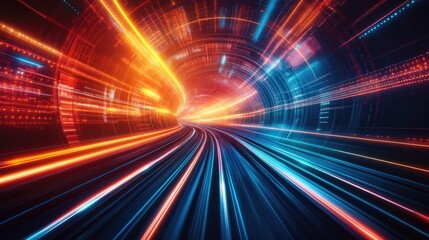 Aufkleber - Abstract futuristic technology background featuring network lines big data data centers servers and internet speed showcasing neon lights within a digital technology tunnel