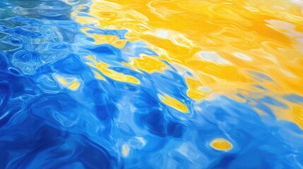 Poster - Abstract Reflections of Blue and Yellow Ripples
