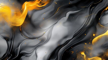 Poster - abstract marbled ink texture featuring gold accents on a marble like background