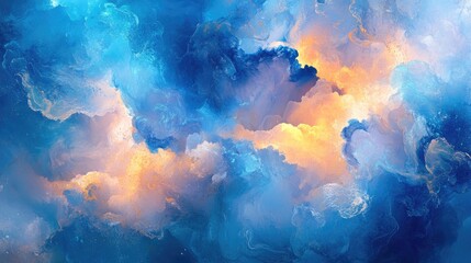 Wall Mural - an abstract background featuring splashes that evoke a bright blue sky with soft fluffy clouds in wa