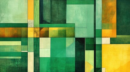 Poster - A geometric abstract design featuring green rectangular shapes evokes a feeling of harmony and structure