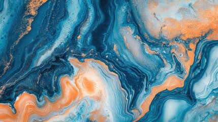 Poster - abstract colorful textured marble art in vibrant shades of blue and orange