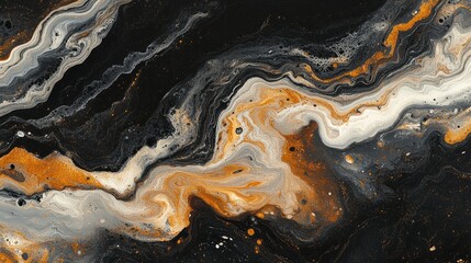 Poster - Acrylic fluid art featuring abstract swirls of brown black and white Captivating liquid flows and splashes create a stunning marble effect background or texture