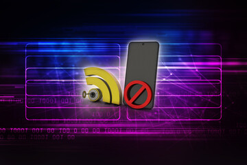 Poster - 3d illustration Transmitter mobile WiFi near stop sign
