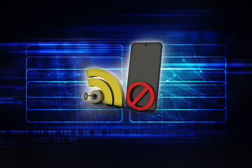 Poster - 3d illustration Transmitter mobile WiFi near stop sign
