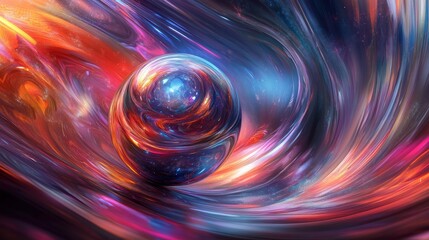 Poster - An artistic interpretation of a quantum egg emerging from a vibrant, swirling vortex of energy.