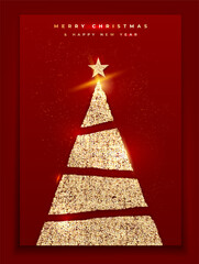 Wall Mural - Red christmas cards with golden shiny christmas tree