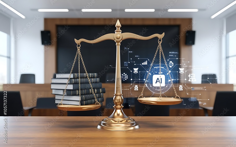 AI and the Scales of Justice: A symbolic image depicting a golden scale ...