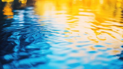 Poster - Abstract Reflections of Blue and Yellow Ripples