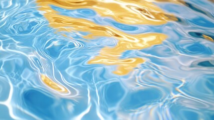 Poster - Abstract Reflections of Blue and Yellow Ripples
