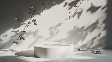 Poster - abstract minimalist nature setting featuring two white podiums against a gray backdrop with soft flo