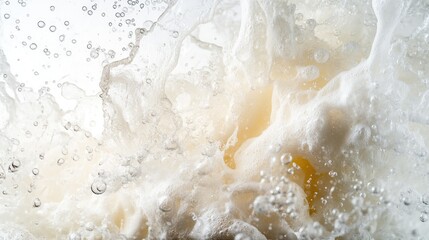 Poster - a close up view of water splashing creating numerous bubbles that rise to the surface against a whit