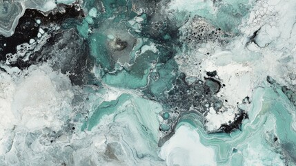 Poster - Abstract marble texture featuring a mix of turquoise aquamarine green black gray and white tones in a panoramic view