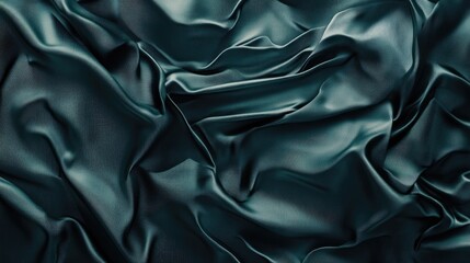 Poster - 3D rendering of dark emerald green silky drapery with crumpled fabric texture featuring chaotic folds suitable for wallpaper design