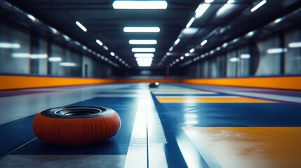 Aufkleber - A tire is sitting on a grey and blue floor