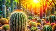 © Kukar Studio - A vibrant cactus garden bathed in the warm glow of the setting sun, a symphony of prickly textures and sun-drenched hues.