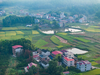 Wall Mural - Aerial photography of Chinese rural pastoral scenery and village houses