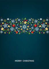 Wall Mural - Merry Christmas greeting card on blue background.